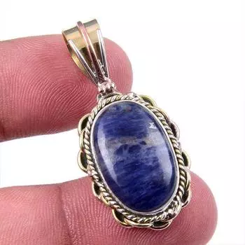 Natural Sodalite Gemstone 925 Solid Sterling Silver Two Tone Pendant 1.50 c4B99