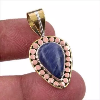Natural Sodalite Gemstone 925 Solid Sterling Silver Two Tone Pendant 1.50 A3U29
