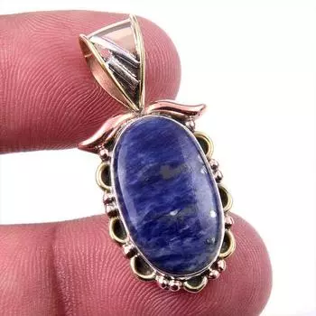 Natural Sodalite Gemstone 925 Solid Sterling Silver Two Tone Pendant 1.25 Y5m99