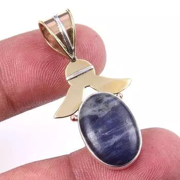 Natural Sodalite Gemstone 925 Solid Sterling Silver Two Tone Pendant 1.50 Q4C45