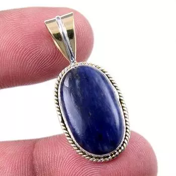 Natural Sodalite Gemstone 925 Solid Sterling Silver Two Tone Pendant 1.50 m3w19