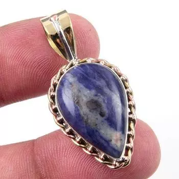 Natural Sodalite Gemstone 925 Solid Sterling Silver Two Tone Pendant 1.50 T0i46
