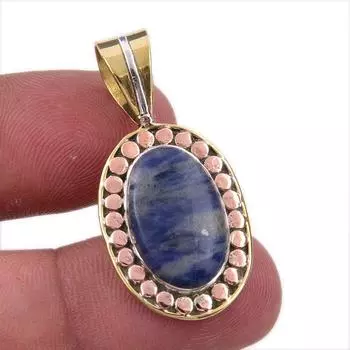 Natural Sodalite Gemstone 925 Solid Sterling Silver Two Tone Pendant 1.50 s0d49