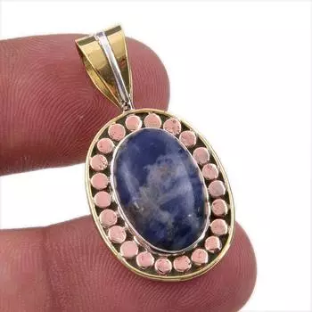Natural Sodalite Gemstone 925 Solid Sterling Silver Two Tone Pendant 1.50 Q5d32