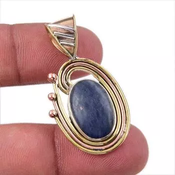 Natural Sodalite Gemstone 925 Solid Sterling Silver Two Tone Pendant 1.50 i1M99
