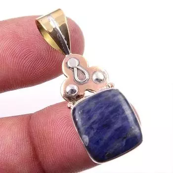 Natural Sodalite Gemstone 925 Solid Sterling Silver Two Tone Pendant 1.50 b4B53