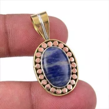 Natural Sodalite Gemstone 925 Solid Sterling Silver Two Tone Pendant 1.50 J5n94