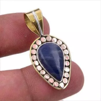 Natural Sodalite Gemstone 925 Solid Sterling Silver Two Tone Pendant 1.50 L4r34