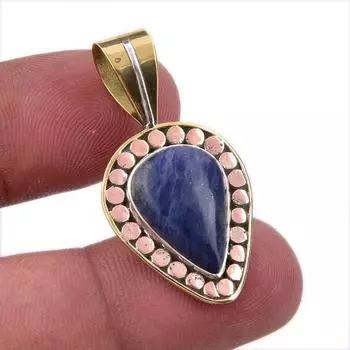 Natural Sodalite Gemstone 925 Solid Sterling Silver Two Tone Pendant 1.50 e3m91