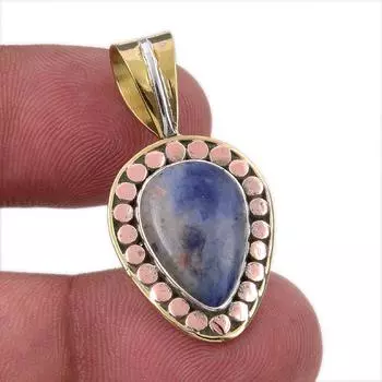 Natural Sodalite Gemstone 925 Solid Sterling Silver Two Tone Pendant 1.50 p3m21