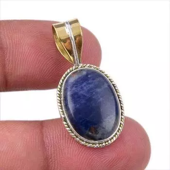 Natural Sodalite Gemstone 925 Solid Sterling Silver Two Tone Pendant 1.25 n0p29