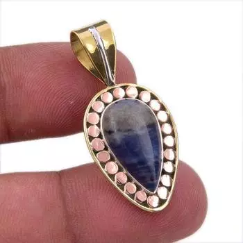 Natural Sodalite Gemstone 925 Solid Sterling Silver Two Tone Pendant 1.50 l0F09