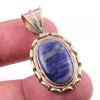 Natural Sodalite Gemstone 925 Solid Sterling Silver Two Tone Pendant 1.50 A5d61