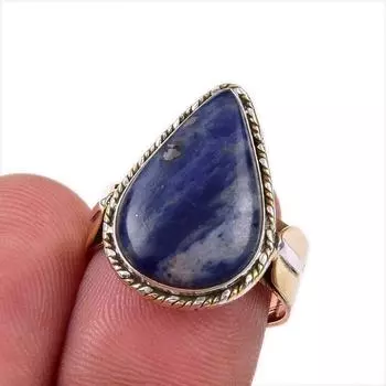 Natural Sodalite Gemstone 925 Solid Sterling Silver Gift Two Tone Ring S.7 y6F32