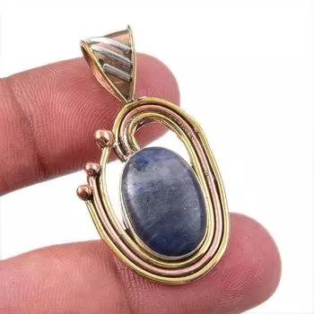 Natural Sodalite Gemstone 925 Solid Sterling Silver Two Tone Pendant 1.50 q0f86