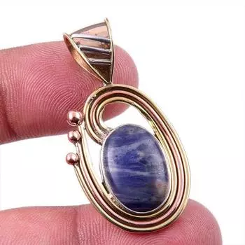 Natural Sodalite Gemstone 925 Solid Sterling Silver Two Tone Pendant 1.50 Y4d23