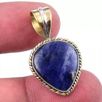 Natural Sodalite Gemstone 925 Solid Sterling Silver Two Tone Pendant 1.25 b4s06
