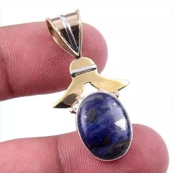 Natural Sodalite Gemstone 925 Solid Sterling Silver Two Tone Pendant 1.50 t3t83