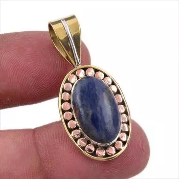 Natural Sodalite Gemstone 925 Solid Sterling Silver Two Tone Pendant 1.50 l0h58