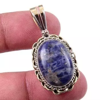 Natural Sodalite Gemstone 925 Solid Sterling Silver Two Tone Pendant 1.50 a0Y86