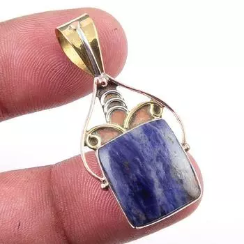 Natural Sodalite Gemstone 925 Solid Sterling Silver Two Tone Pendant 1.50 l3O86