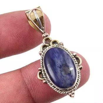 Natural Sodalite Gemstone 925 Solid Sterling Silver Two Tone Pendant 1.50 q8u40