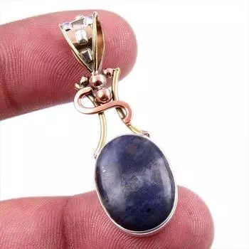 Natural Sodalite Gemstone 925 Solid Sterling Silver Two Tone Pendant 1.75 e4m62