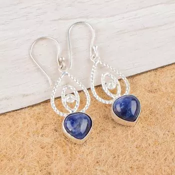 Natural Sodalite Gemstone 925 Sterling Silver Handmade Drop/Dangle Earrings2.00 EE-32-23