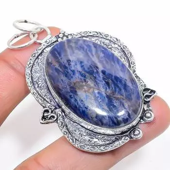 Подвеска из стерлингового серебра 925 пробы с натуральным содалитом 2,48 дюйма Y1V36