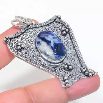 Подвеска из стерлингового серебра 925 пробы с натуральным содалитом 2,48 дюйма N5g45