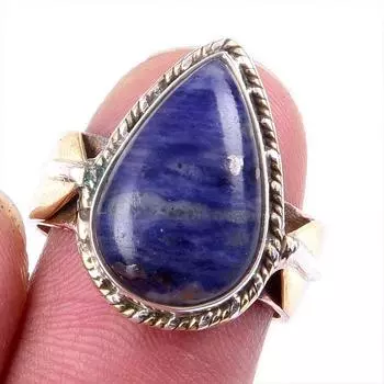 Natural Sodalite Gemstone Handmade 925 Solid Silver Two Tone Ring Size 7US V8P38