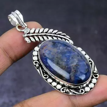 Natural Sodalite Gemstone Handmade 925 Steling Silver Jewelry Pendant 2.52 D3T07