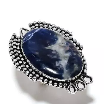 Natural Sodalite Gemstone Handmade 925 Sterling Silver Gift Ring Size 8 T8J58