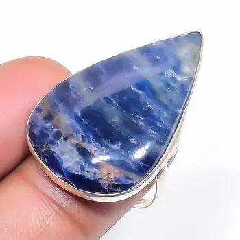 Natural Sodalite Gemstone Handmade 925 Sterling Silver Jewelry Ring Size 8 T1P58