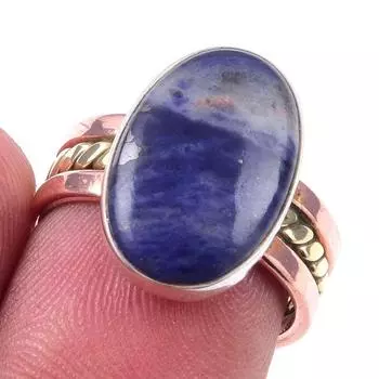 Natural Sodalite Gemstone Handmade 925 Sterling Silver Two Tone Ring S.6.5 H3U56