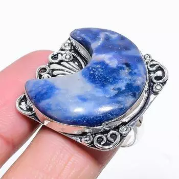 Подарочное кольцо из серебра 925 пробы с натуральным содалитом, размер 6, r8J31