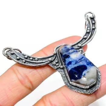 Подвеска из натурального содалита, стерлингового серебра 925 пробы, ручная работа, 2,64 дюйма, T0p97