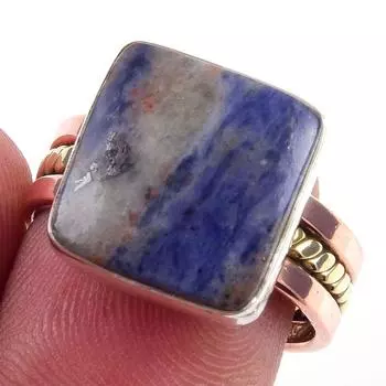 Natural Sodalite Gemstone Handmade 925 Sterling Silver Two Tone Ring Size 8 M1b54