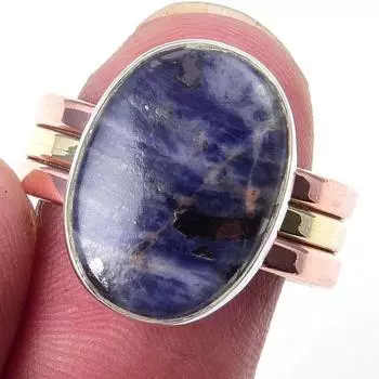 Natural Sodalite Gemstone Handmade 925 Sterling Silver Two Tone Ring Size 8 B8V98