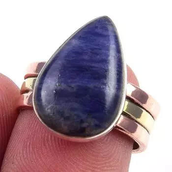 Natural Sodalite Gemstone Handmade 925 Sterling Silver Two Tone Ring Size 6 p1d86