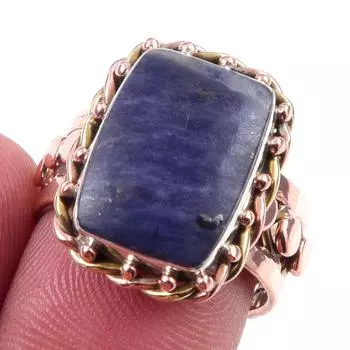 Natural Sodalite Gemstone Handmade 925 Sterling Silver Two Tone Ring Size 7 a2U47