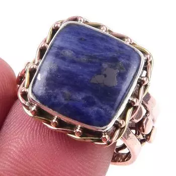 Natural Sodalite Gemstone Handmade 925 Sterling Silver Two Tone Ring S.9.5 c0D14