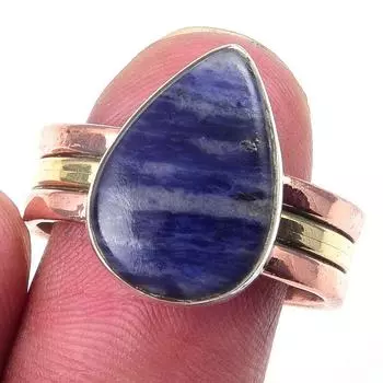 Natural Sodalite Gemstone Handmade 925 Sterling Silver Two Tone Ring S.10 T0v00