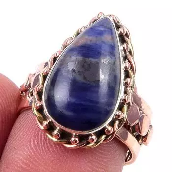 Natural Sodalite Gemstone Handmade 925 Sterling Silver Two Tone Ring Size 7 r9d99