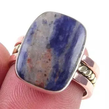 Natural Sodalite Gemstone Handmade 925 Sterling Silver Two Tone Ring Size 6 J8u75