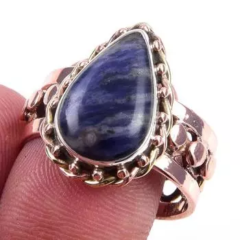 Natural Sodalite Gemstone Handmade 925 Sterling Silver Two Tone Ring Size 9 e8j58
