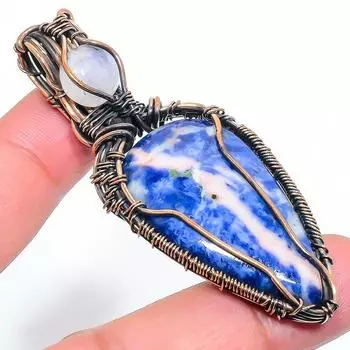 Natural Sodalite Gemstone Handmade Copper Wire Wrap Gift Pendant 2.76 m9N05
