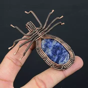 Natural Sodalite Gemstone Handmade Copper Wire Wrap Spider Pendant 2.56 H0t10