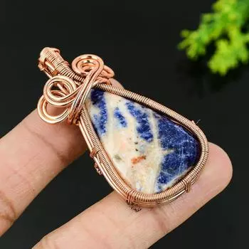 Natural Sodalite Gemstone Handmade Copper Wire Wrap Gift Pendant 2.36 S1y88