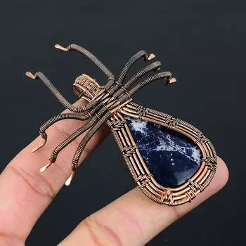 Natural Sodalite Gemstone Handmade Copper Wire Wrap Spider Pendant 2.56 N4A60